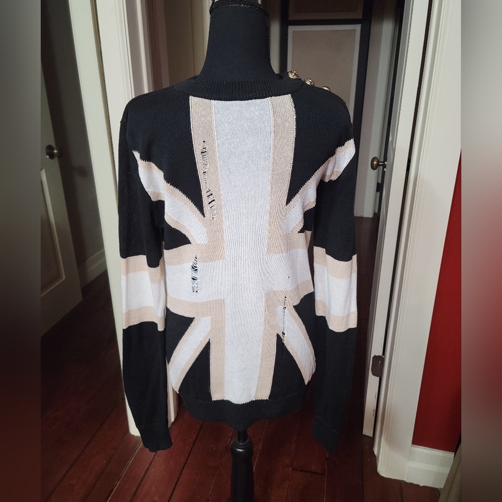 Balmain Union Jack Linen Blend Crewneck Sweater Size M NWT